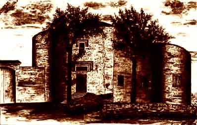 Le château de Marcoux, sépia de Fraix de Figon